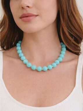 Statement beaded light blue necklace A1792